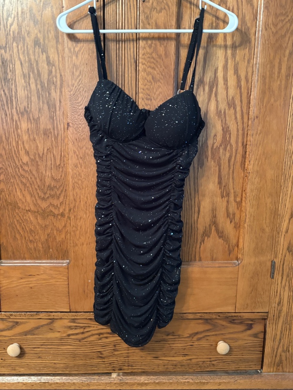 Black Sparkle Ruched Bodycon Mini Dress